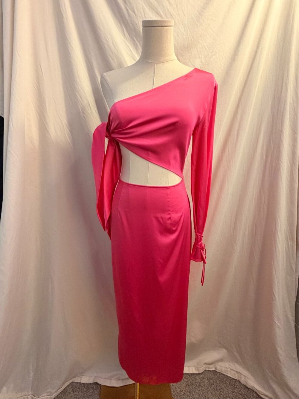 Hot Pink One Shoulder Cutout Midi Dress